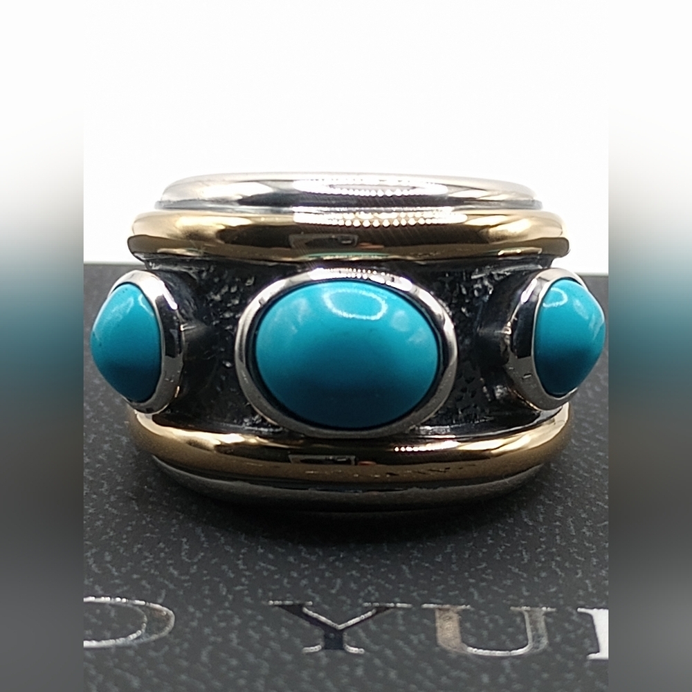 David Yurman Turquoise and Silver Ring with Gold Highlights - Picture 9 of 9